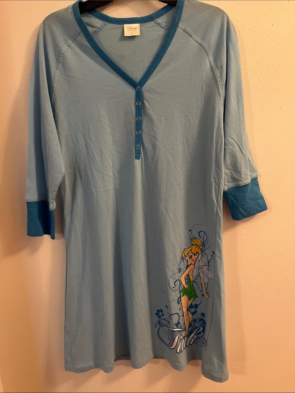 Disney Blue Tinker Bell Light Blue Kids Nightgown with Dark Blue Trim